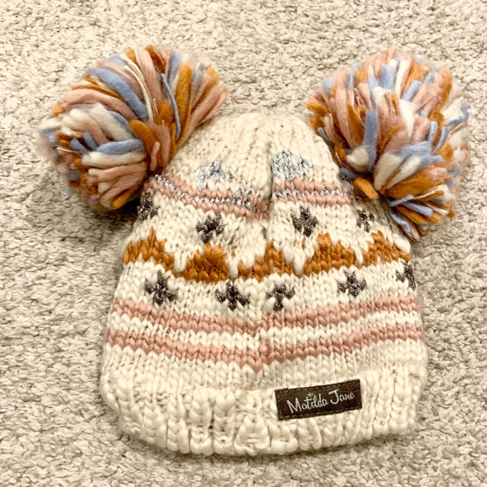 NWT Matilda Jane Just Imagine Adele Knit Double Pom Pom Hat XS